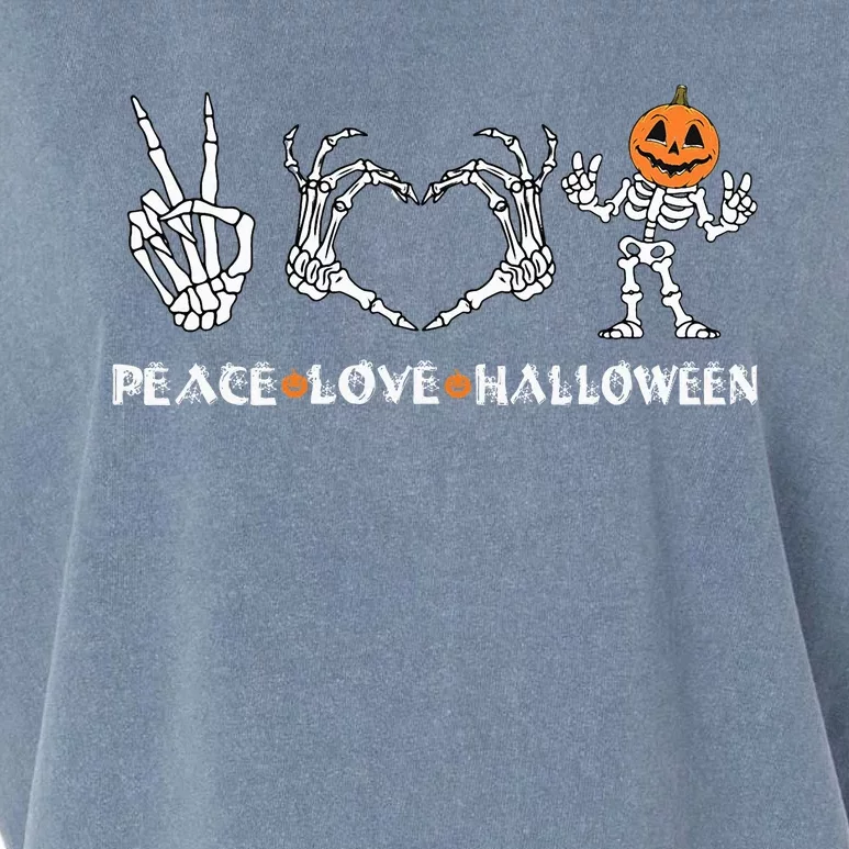 Peace Love Halloween Happy Halloween Pumpkin skeleton Hands Garment-Dyed Women's Muscle Tee