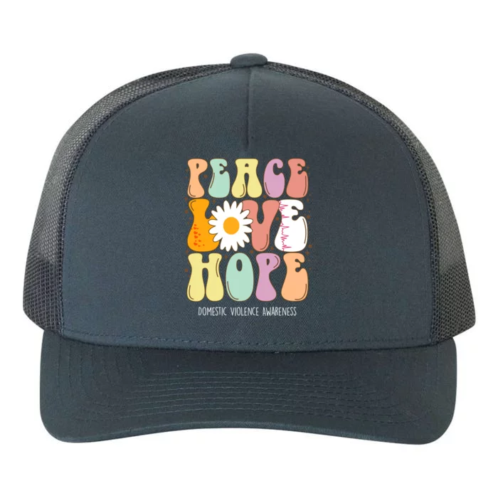 Peace Love Hope Domestic Violence Awareness Gift Yupoong Adult 5-Panel Trucker Hat