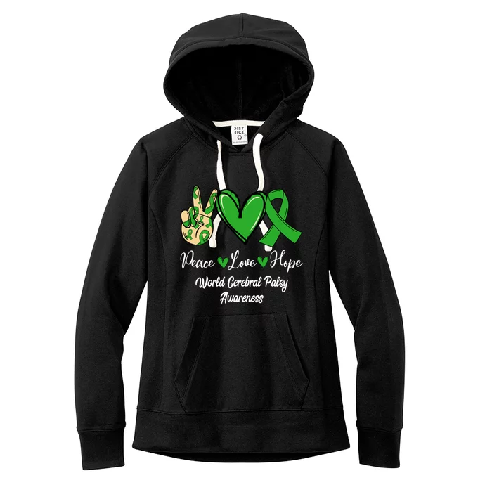 Peace Love Hope World Cerebral Palsy Awareness Day Ribbon Great Gift Women's Fleece Hoodie