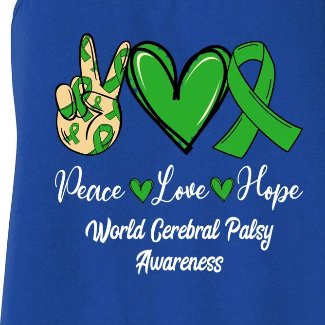 Peace Love Hope World Cerebral Palsy Awareness Day Ribbon Great Gift Women's Racerback Tank