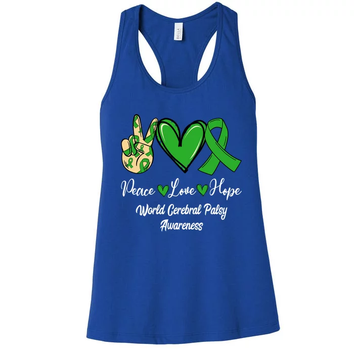 Peace Love Hope World Cerebral Palsy Awareness Day Ribbon Great Gift Women's Racerback Tank