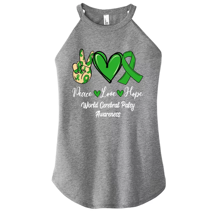 Peace Love Hope World Cerebral Palsy Awareness Day Ribbon Great Gift Women’s Perfect Tri Rocker Tank