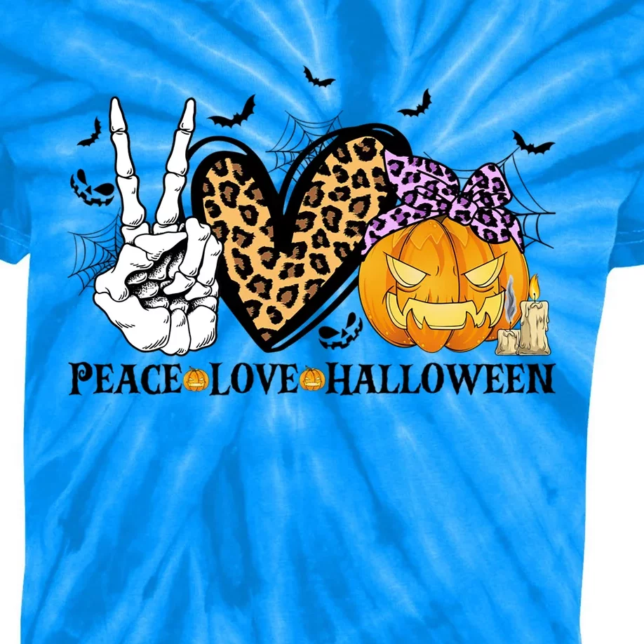 Peace Love Halloween Costume Funny Pumpkin Leopard Meaningful Gift Kids Tie-Dye T-Shirt