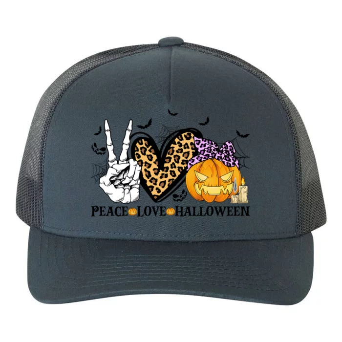 Peace Love Halloween Costume Funny Pumpkin Leopard Meaningful Gift Yupoong Adult 5-Panel Trucker Hat