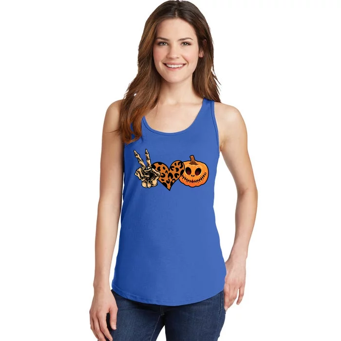 Peace Love Halloween Pumpkin Leopard Happy Halloween Meaningful Gift Ladies Essential Tank