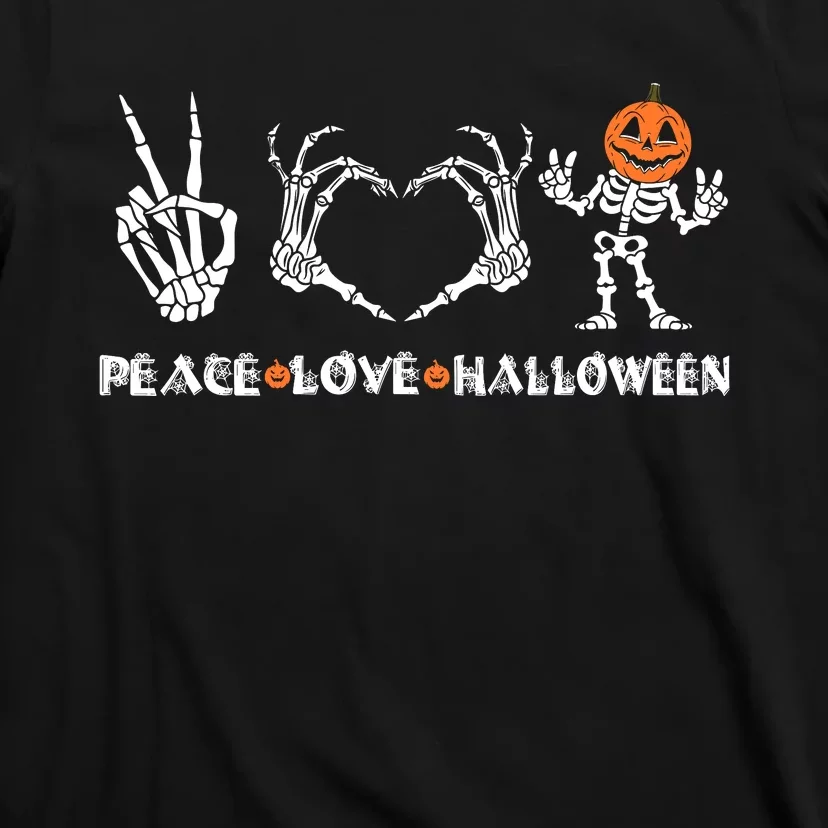 Peace Love Halloween Happy Halloween Pumpkin Skeleton Hands T-Shirt