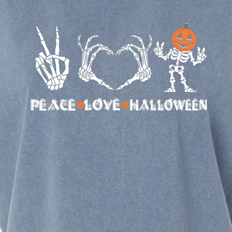 Peace Love Halloween Happy Halloween Pumpkin Skeleton Hands Garment-Dyed Women's Muscle Tee