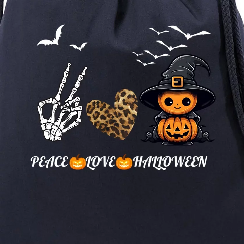 Peace Love Halloween Cute Peace Love Funny Halloween Gift Drawstring Bag