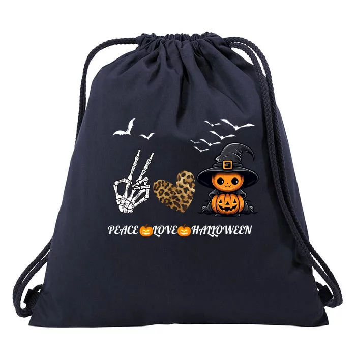 Peace Love Halloween Cute Peace Love Funny Halloween Gift Drawstring Bag