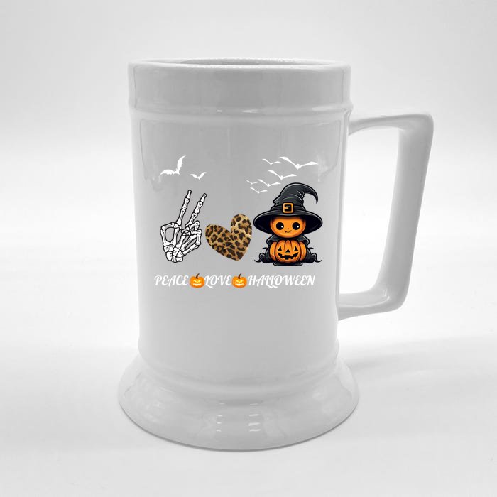 Peace Love Halloween Cute Peace Love Funny Halloween Gift Front & Back Beer Stein