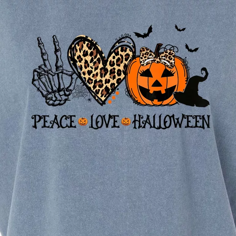 Peace Love Halloween Happy Halloween Pumpkin Leopard Garment-Dyed Women's Muscle Tee