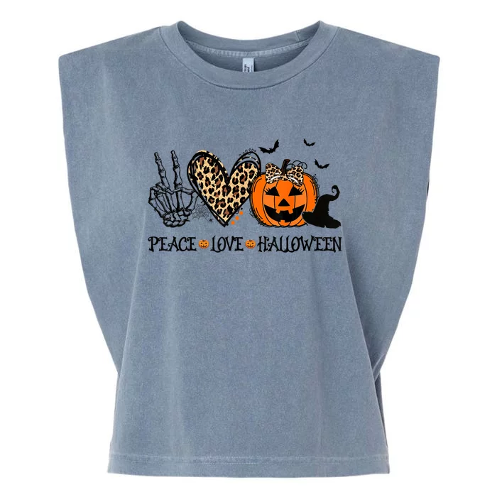 Peace Love Halloween Happy Halloween Pumpkin Leopard Garment-Dyed Women's Muscle Tee