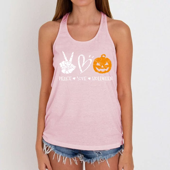 Peace Love Halloween Funny Halloween Meaningful Gift Women's Knotted Racerback Tank