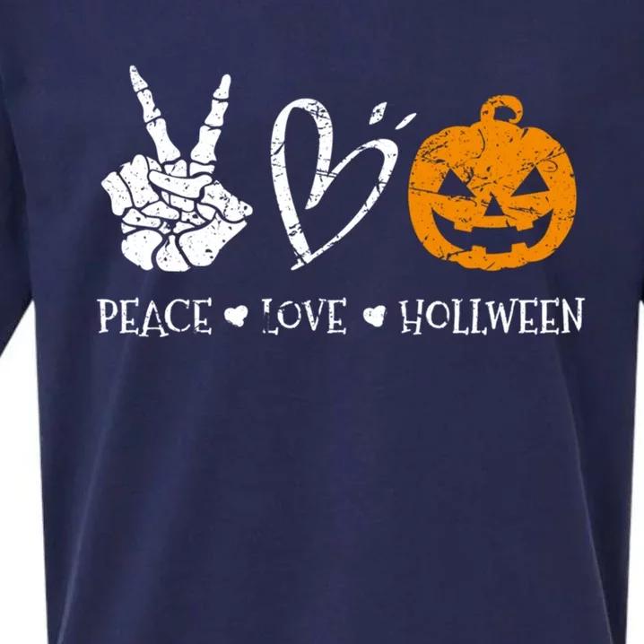 Peace Love Halloween Funny Halloween Meaningful Gift Sueded Cloud Jersey T-Shirt