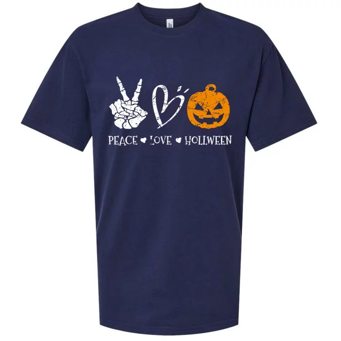 Peace Love Halloween Funny Halloween Meaningful Gift Sueded Cloud Jersey T-Shirt