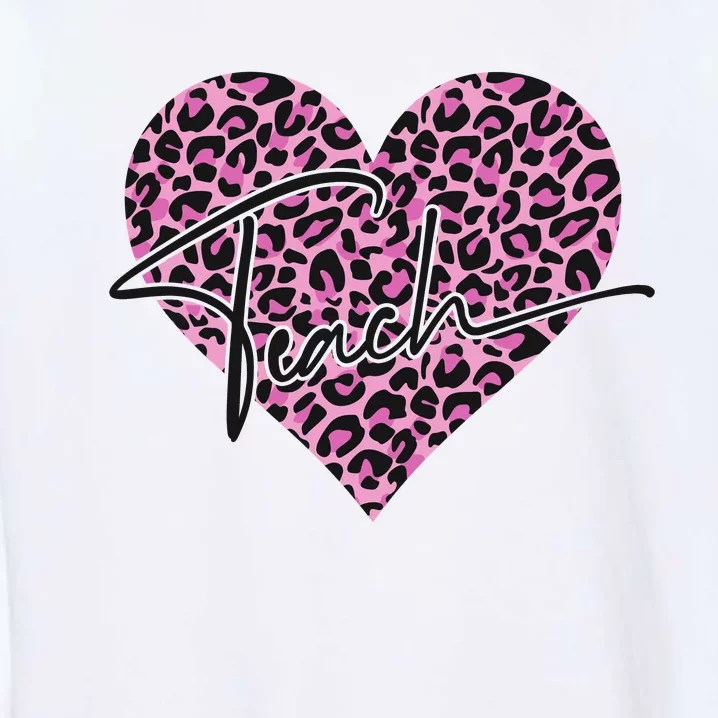 Pink Love Heart Leopard Print Teacher Garment-Dyed Sweatshirt