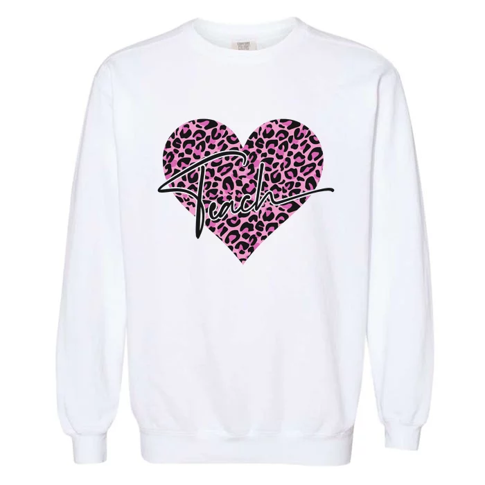 Pink Love Heart Leopard Print Teacher Garment-Dyed Sweatshirt