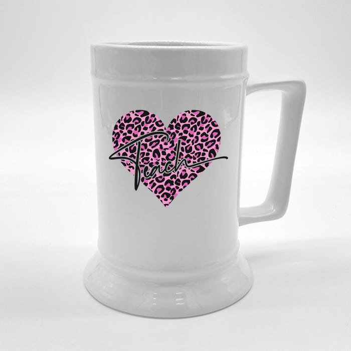 Pink Love Heart Leopard Print Teacher Front & Back Beer Stein