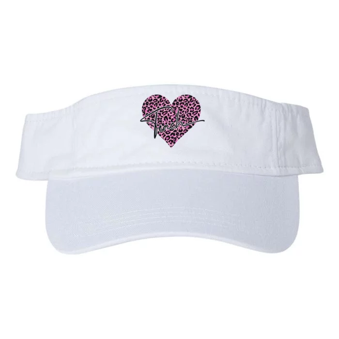 Pink Love Heart Leopard Print Teacher Valucap Bio-Washed Visor