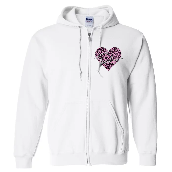 Pink Love Heart Leopard Print Teacher Full Zip Hoodie