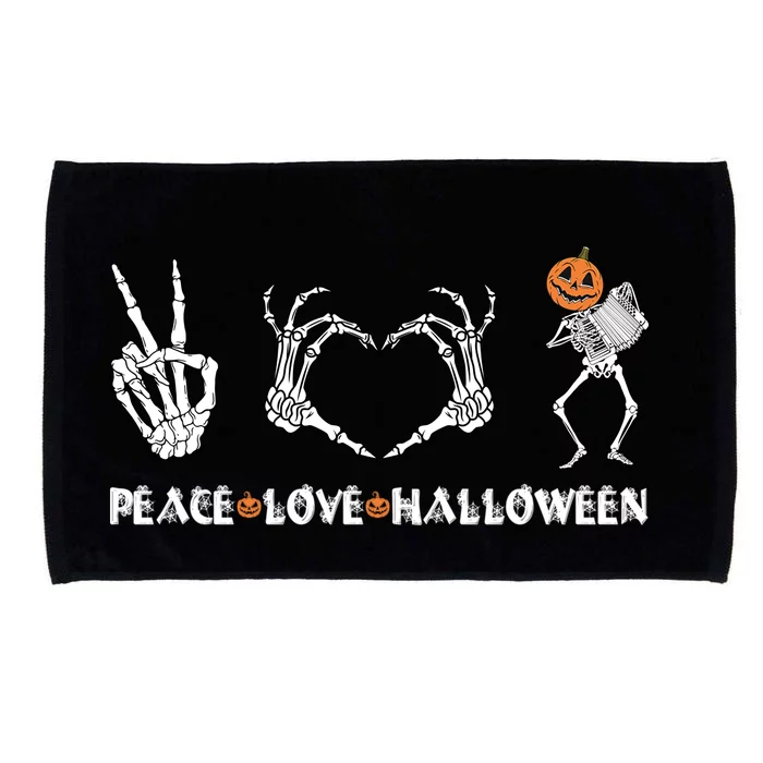 Peace Love Halloween Pumpkin Skeleton Playing Accordion Funny Gift Microfiber Hand Towel