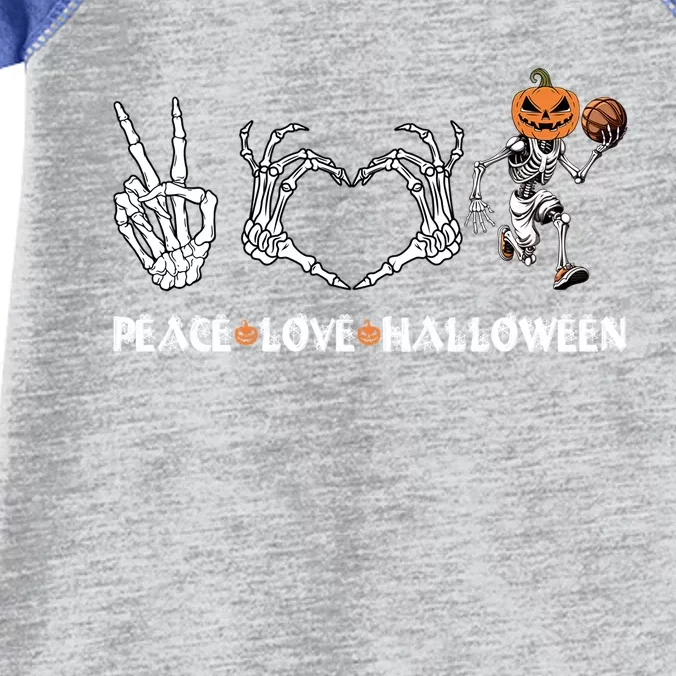 Peace Love Halloween Pumpkin Skeleton Playing Basketball Cool Gift Infant Baby Jersey Bodysuit