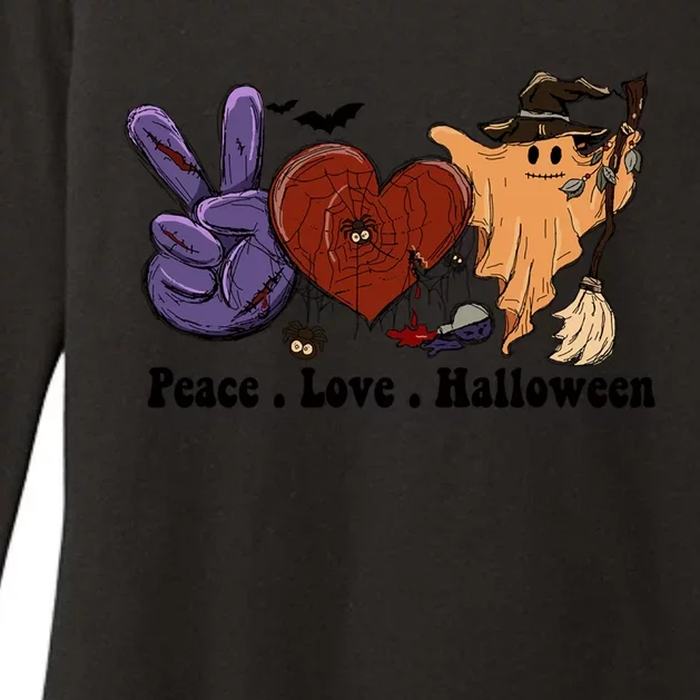 Peace Love Halloween Happy Halloween Pumpkin Leopard Heart Cute Gift Womens CVC Long Sleeve Shirt