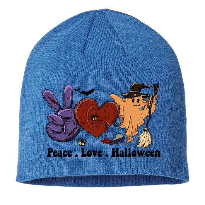 Peace Love Halloween Happy Halloween Pumpkin Leopard Heart Cute Gift 8 1/2in Sustainable Knit Beanie