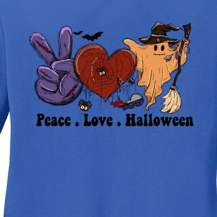 Peace Love Halloween Happy Halloween Pumpkin Leopard Heart Cute Gift Ladies Long Sleeve Shirt