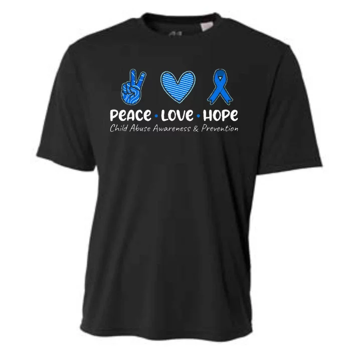 Peace Love Hope Child Abuse Awareness Blue Ribbon Cooling Performance Crew T-Shirt