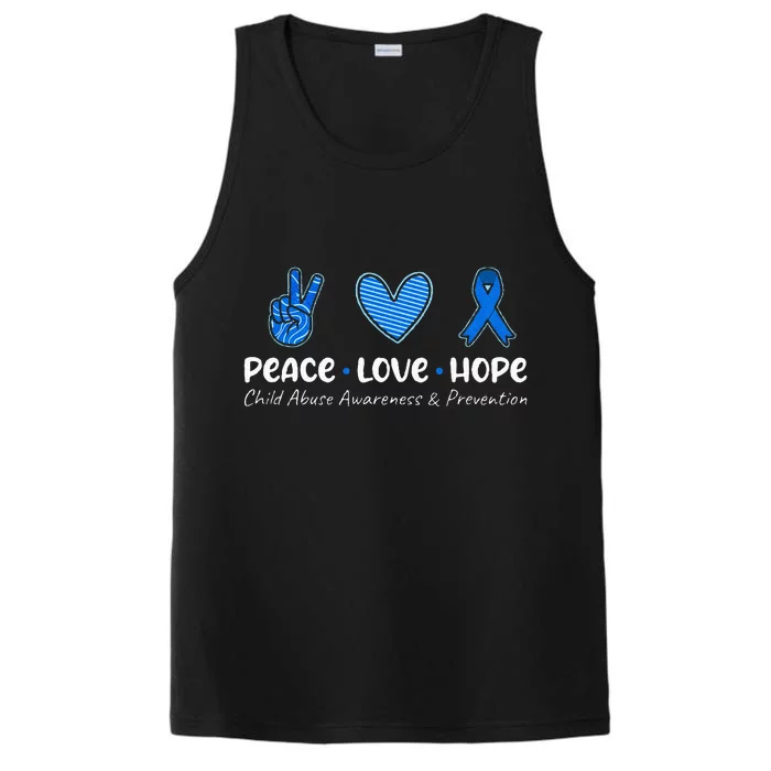 Peace Love Hope Child Abuse Awareness Blue Ribbon Performance Tank