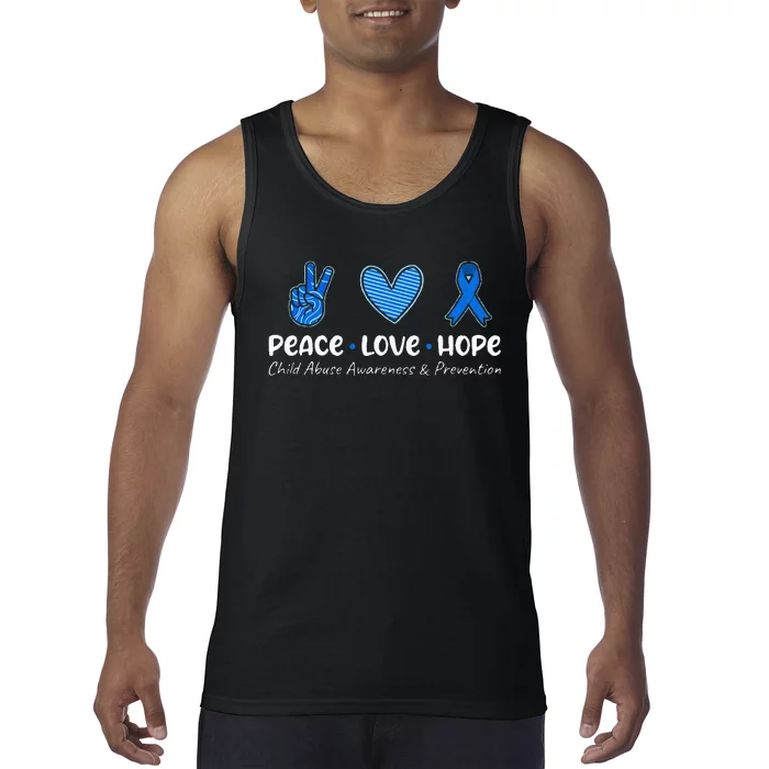 Peace Love Hope Child Abuse Awareness Blue Ribbon Tank Top