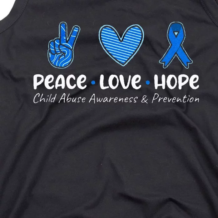 Peace Love Hope Child Abuse Awareness Blue Ribbon Tank Top