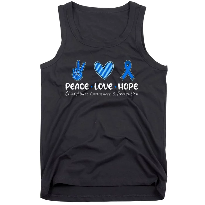 Peace Love Hope Child Abuse Awareness Blue Ribbon Tank Top