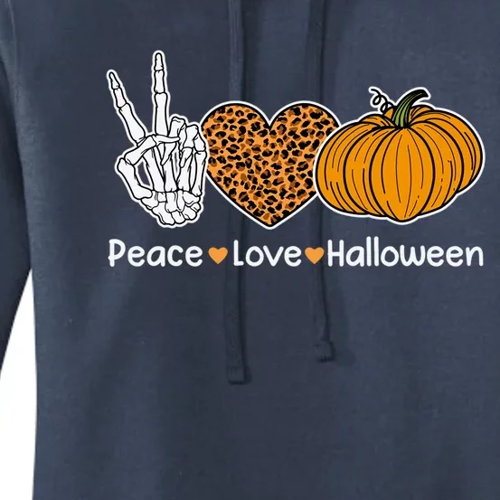 Peace Love Halloween Happy Halloween Pumpkin Leopard Heart Gift Women's Pullover Hoodie