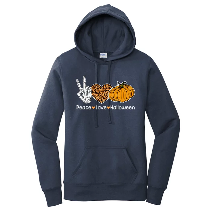 Peace Love Halloween Happy Halloween Pumpkin Leopard Heart Gift Women's Pullover Hoodie