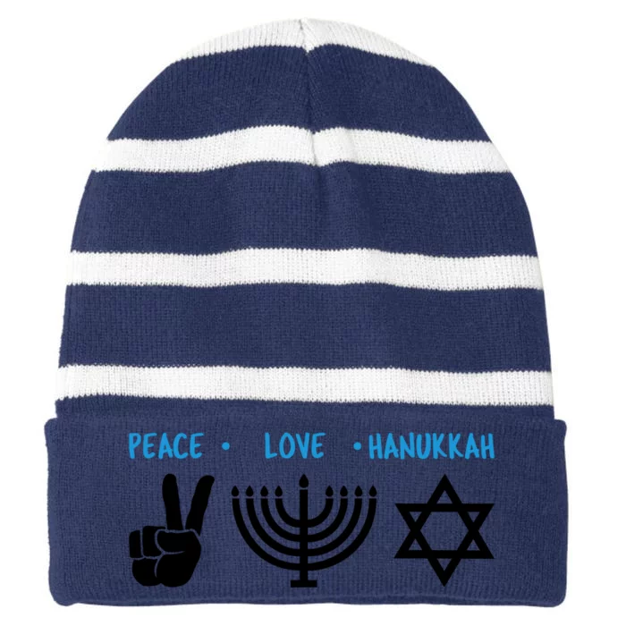 Peace Love Hanukkah Jewish Hanukkah Chanukah Striped Beanie with Solid Band