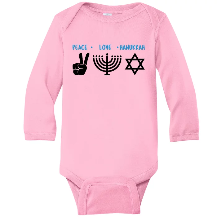 Peace Love Hanukkah Jewish Hanukkah Chanukah Baby Long Sleeve Bodysuit