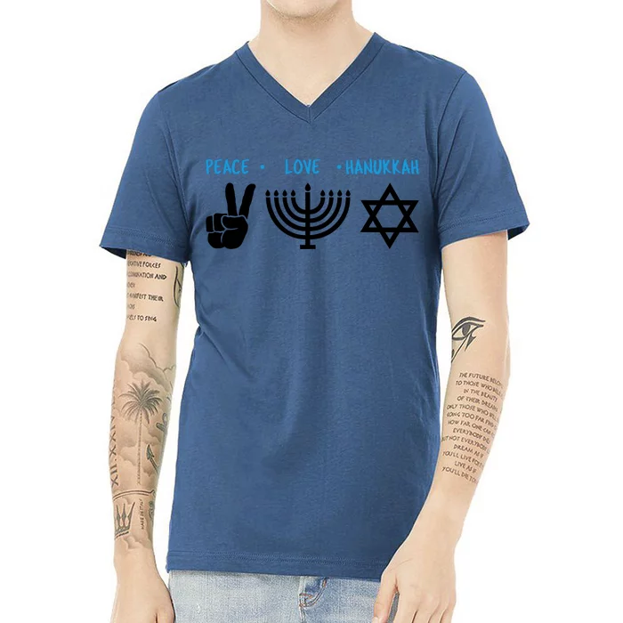 Peace Love Hanukkah Jewish Hanukkah Chanukah V-Neck T-Shirt