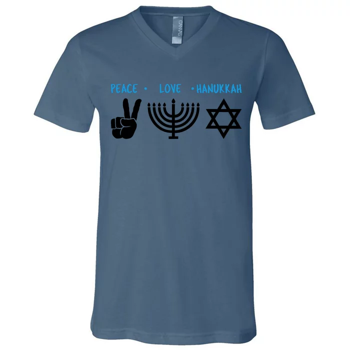 Peace Love Hanukkah Jewish Hanukkah Chanukah V-Neck T-Shirt