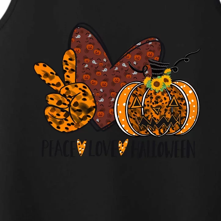 Peace Love Halloween Leopard Sunflower Pumpkin Gift Performance Tank