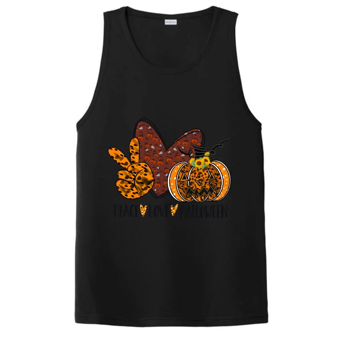 Peace Love Halloween Leopard Sunflower Pumpkin Gift Performance Tank