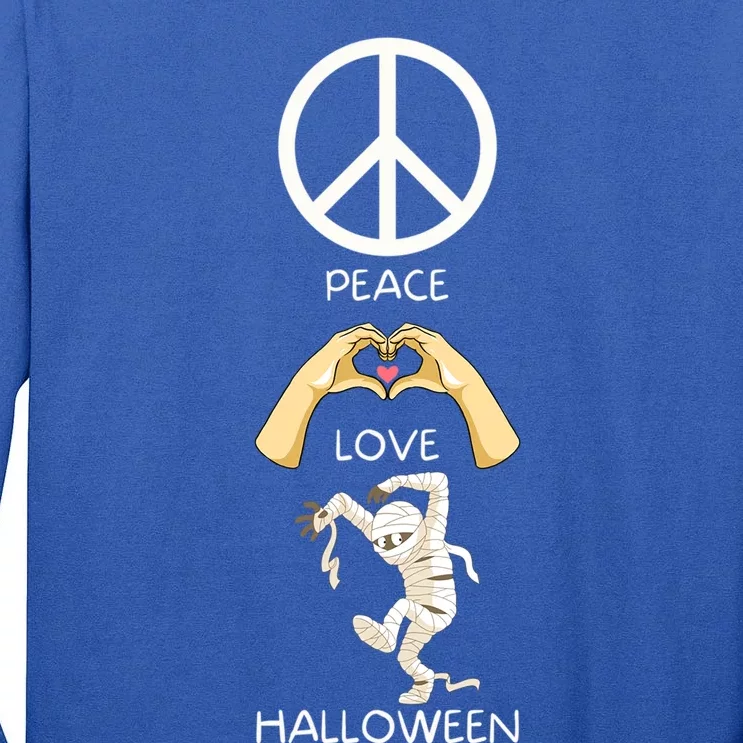 Peace Love Halloween Mummy Hand Heart Peace Sign Costume Gift Tall Long Sleeve T-Shirt