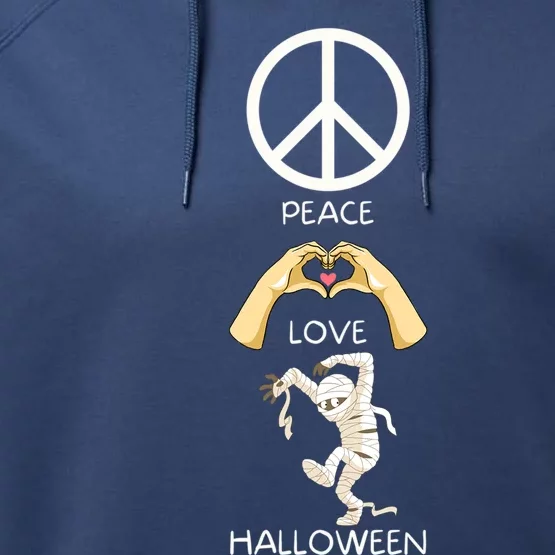 Peace Love Halloween Mummy Hand Heart Peace Sign Costume Gift Performance Fleece Hoodie