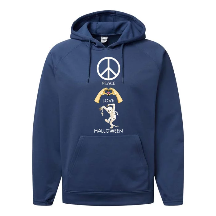 Peace Love Halloween Mummy Hand Heart Peace Sign Costume Gift Performance Fleece Hoodie