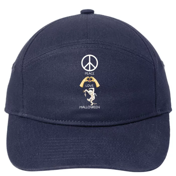 Peace Love Halloween Mummy Hand Heart Peace Sign Costume Gift 7-Panel Snapback Hat