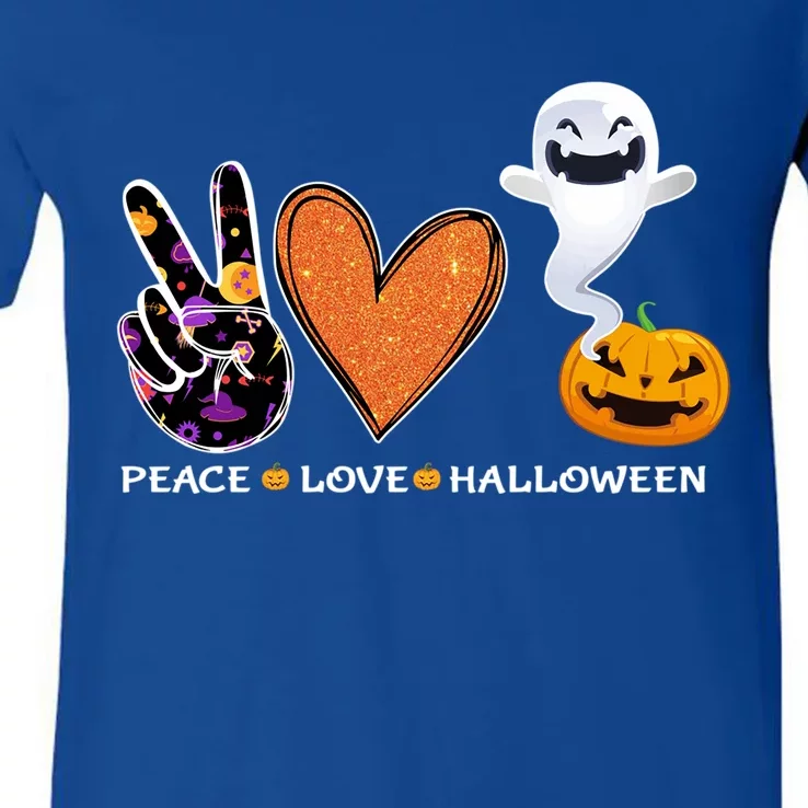 Peace Love Halloween Pumpkin Cute Ghost Heart Cute Gift V-Neck T-Shirt