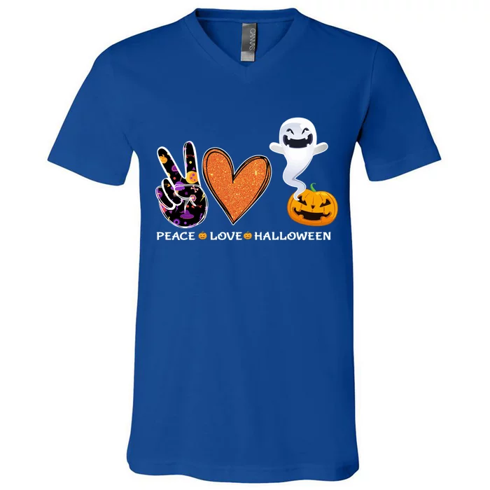 Peace Love Halloween Pumpkin Cute Ghost Heart Cute Gift V-Neck T-Shirt