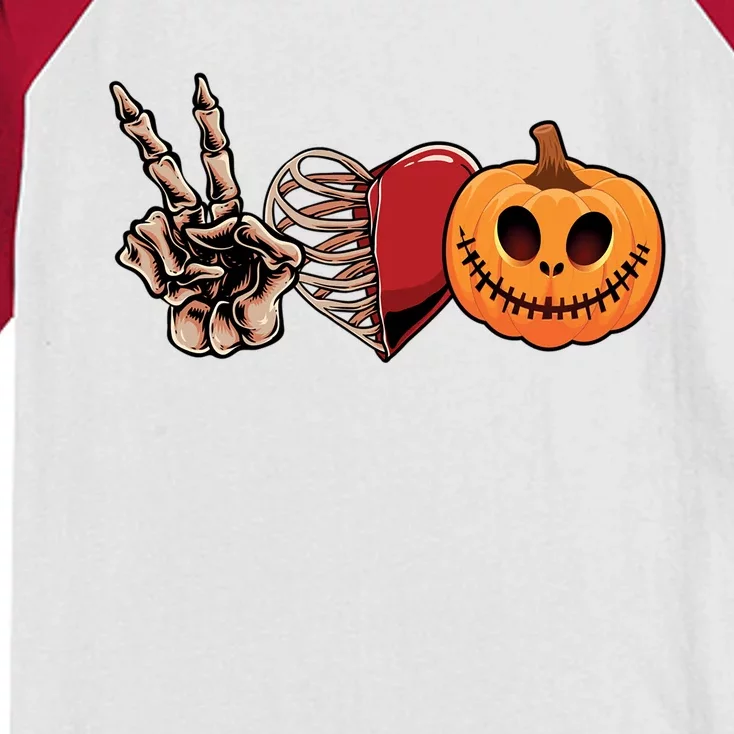 Peace Love Halloween Pumpkin Funny Happy Halloween Cute Gift Kids Colorblock Raglan Jersey