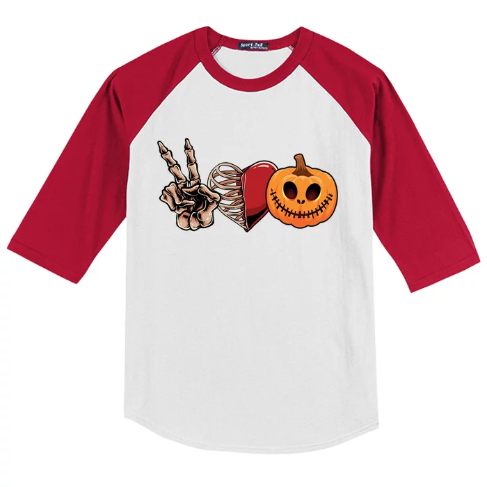 Peace Love Halloween Pumpkin Funny Happy Halloween Cute Gift Kids Colorblock Raglan Jersey